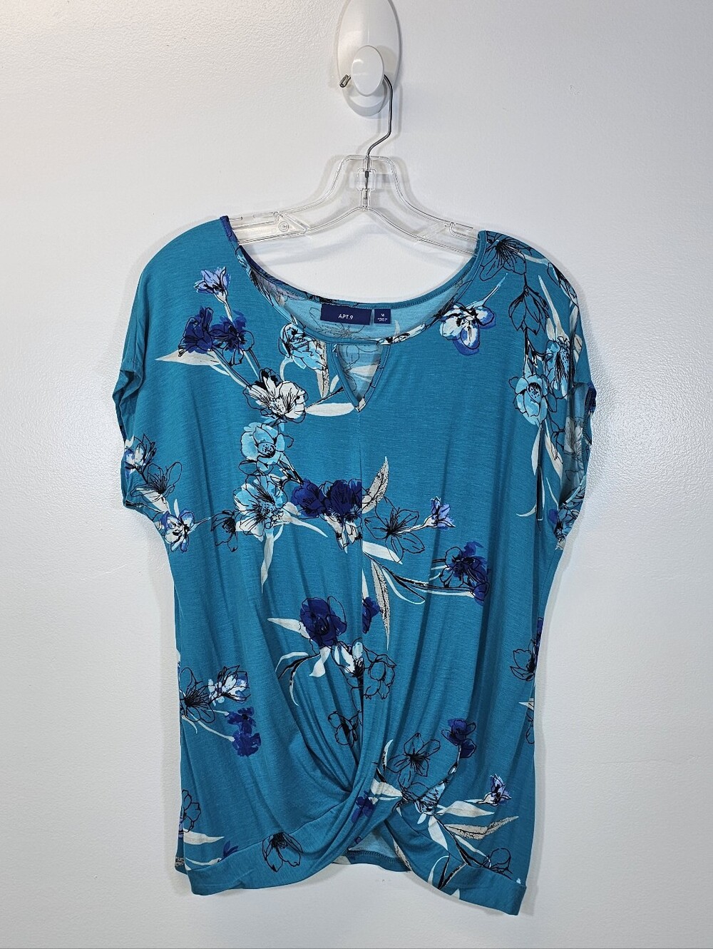 Apt. 9 Teal Floral Twist-Front Short Sleeve Top